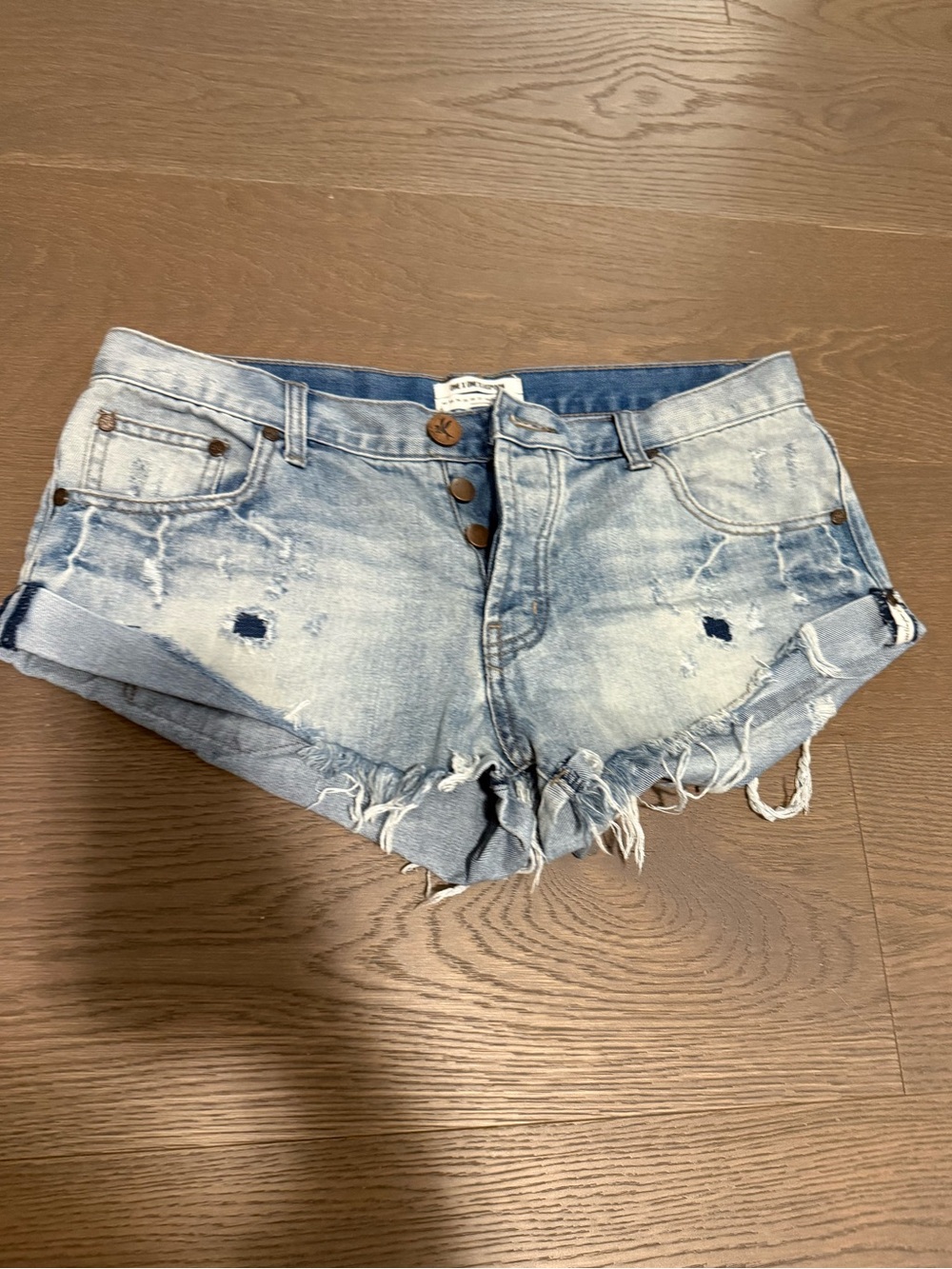 One Teaspoon Bandits Light Blue Distressed Denim Cutoff Shorts